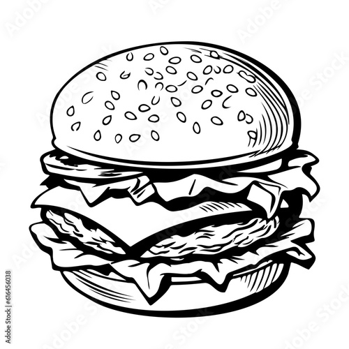 hamburger hand drawn vector illustration sketch retro style, Delicious vintage etching food design. american burger vector hamburger vintage style isolated on white