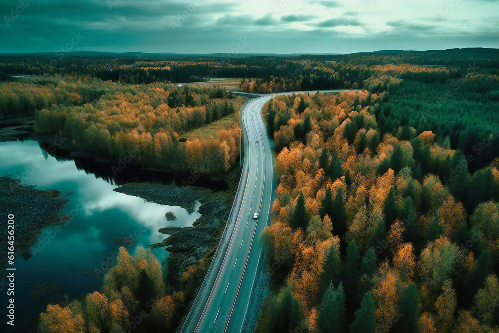 a highway with trees surrounding it in the finland