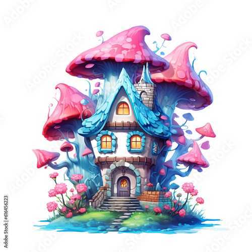 Fairy House Watercolor Clip Art, Fairyland Watercolor Illustration, Fairy House Sublimation Design