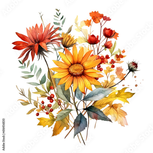 Fall Autumn Flowers Watercolor Clip Art, Fall Autumn Watercolor Illustration, Flowers Sublimation Design, Wildflower Clip Art