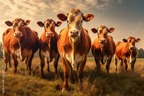 Cows in the pasture. AI technology generated image
