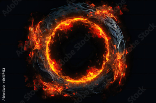 a round fire frame on a black background