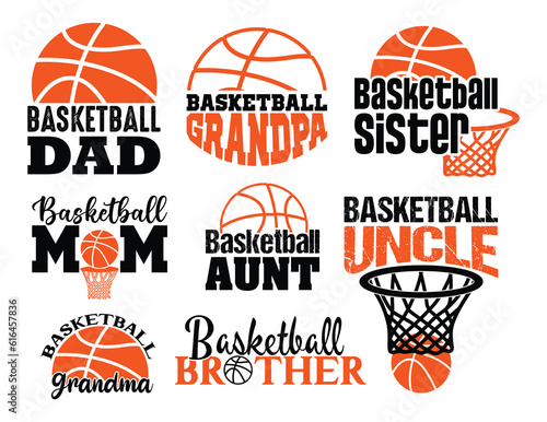 Basketball Dad, Mom, brother, sister, grandpa, grandma T shirt Design Bundle, Vector Basketball T shirt  design, Basketball shirt  typography T shirt design Collection