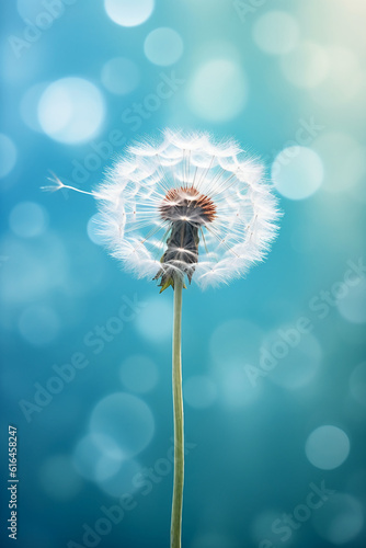 A jellyfish dandelion in blue with light shining through it  in the style of lensbaby velvet. AI generative