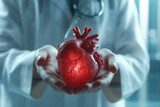 Red heart in doctor's hands.Healthcare and hospital medical concept,organ donation concept.. Generative AI