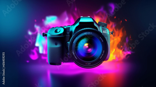 Camera web digital neon background pictures AI Generated art