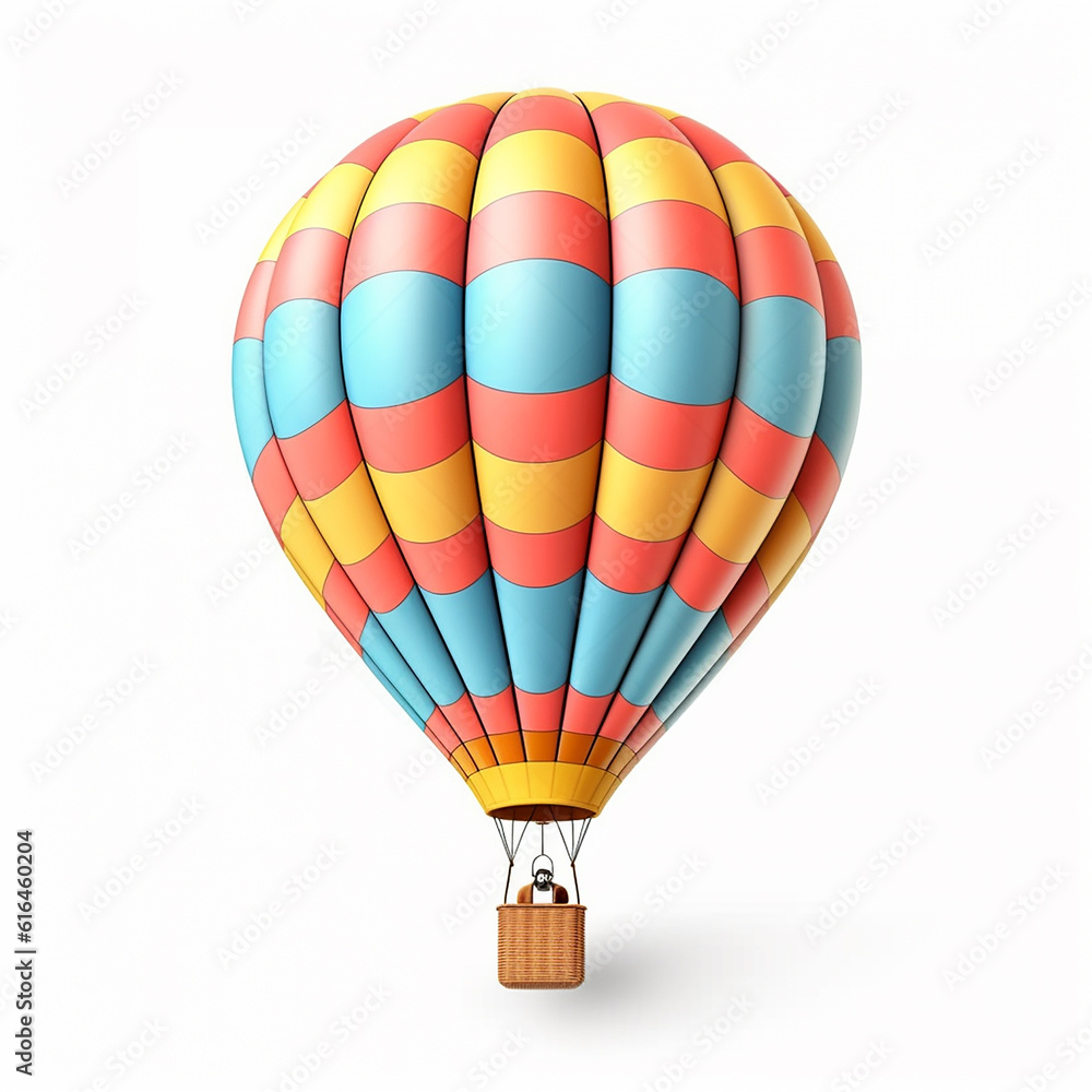 Naklejka premium Illustration of hot air balloon isolated on white background. The passenger basket at the bottom and the envelope part are colorfully and attractively designed.