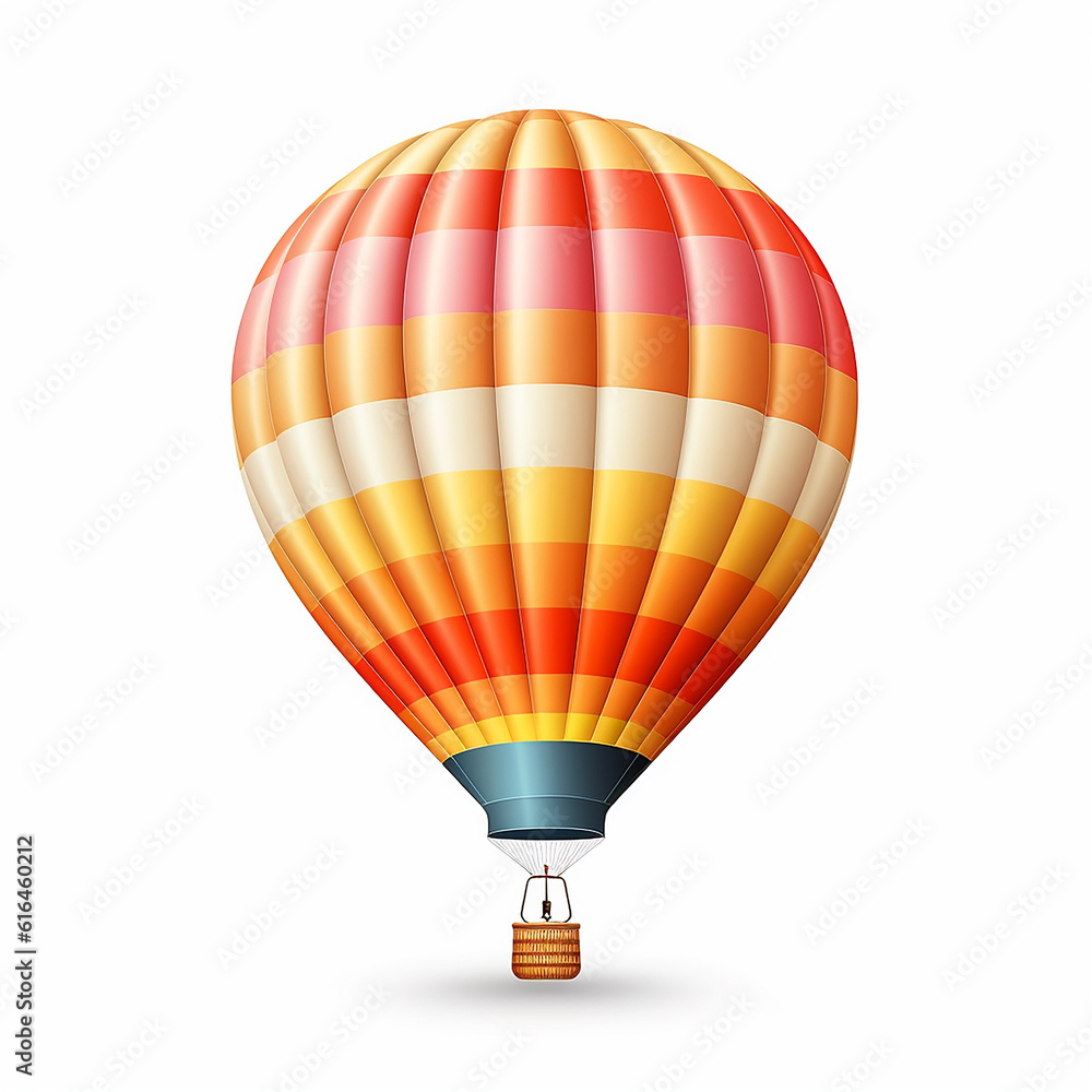 Naklejka premium Illustration of hot air balloon isolated on white background. The passenger basket at the bottom and the envelope part are colorfully and attractively designed.