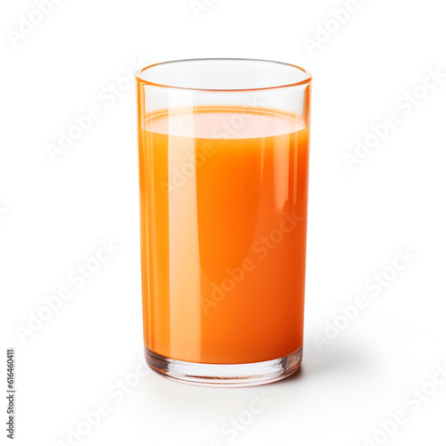 Illustrations, AI generation. A glass of carrot juice isolated on a white background.