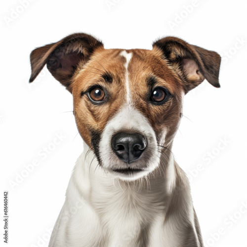 Illustration, AI generation. jack russell terrier face shot , isolated on white background. Pet, dog.