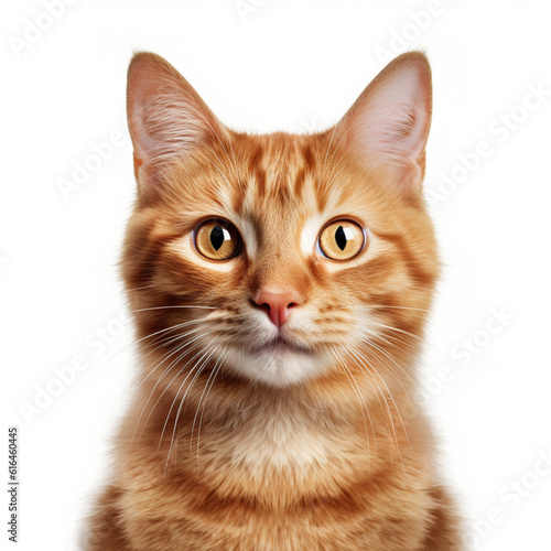 Illustration, AI generation. red cat face shot , isolated on white background. Pet, dog.