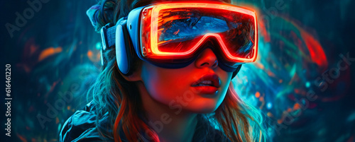 a photo of a woman dressed in a virtual reality goggles