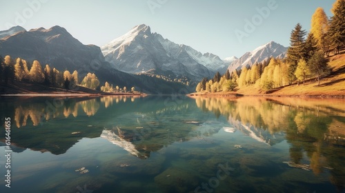 Colorful summer view of Fusine lake. Bright morning scene of Julian Alps with Mangart peak on background, Province of Udine, Italy, Europe © Damerfie