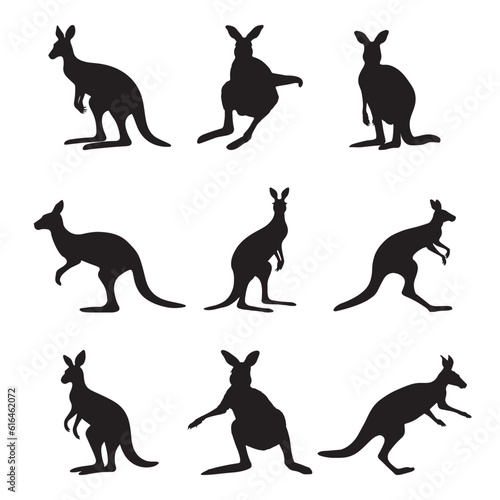 Kangaroo silhouette set - isolated vector images of wild animals