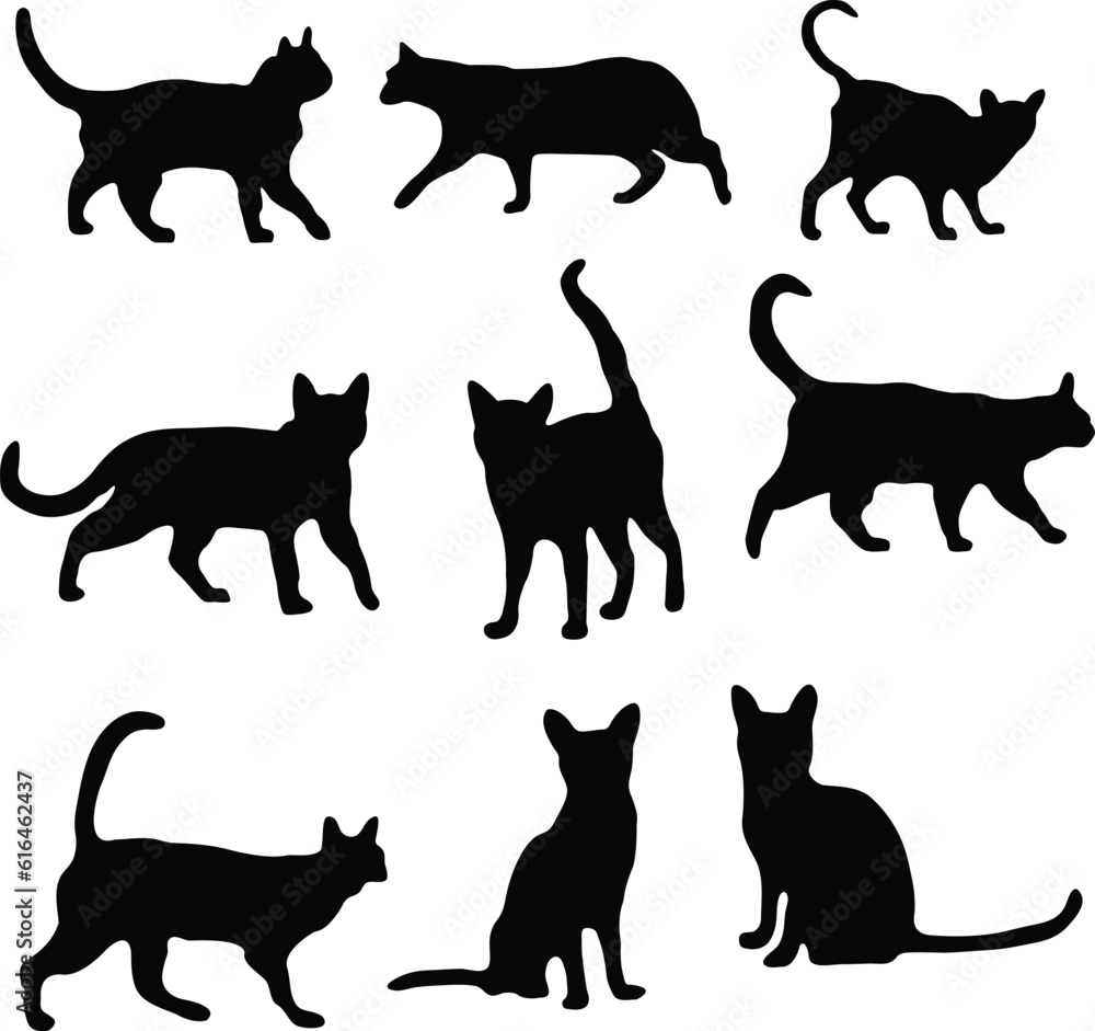 Free vector cat silhouette set vector illustration