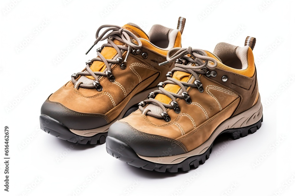 Brown suede hiking shoe isolated on white background