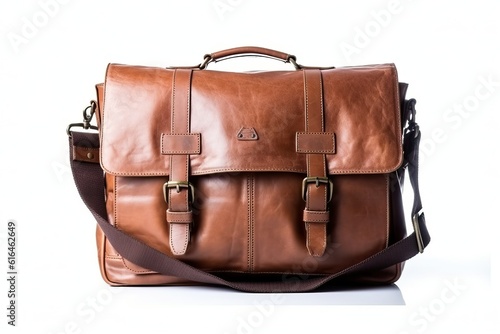 Stylish Brown Leather Bag Isolated on a Clean White Background - High-Quality Fashion Accessory with Texture and Detail for Elegant Compositions and Design