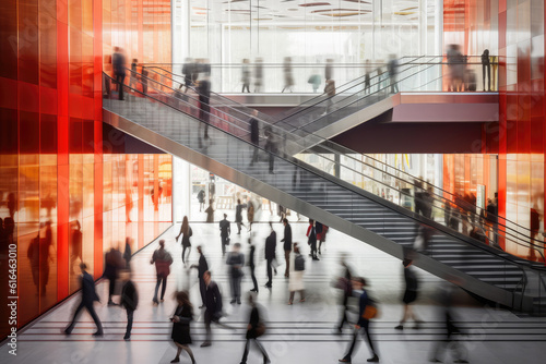 people walking in a large business center