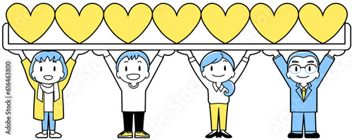 みんなで支え合い（ハート・笑顔/シンプル）