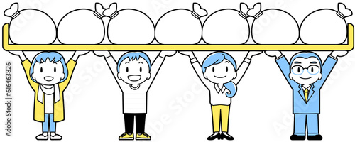 みんなで支え合い（袋・笑顔/シンプル）