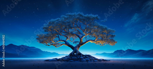 a tree on a dark blue backdrop © Nilima