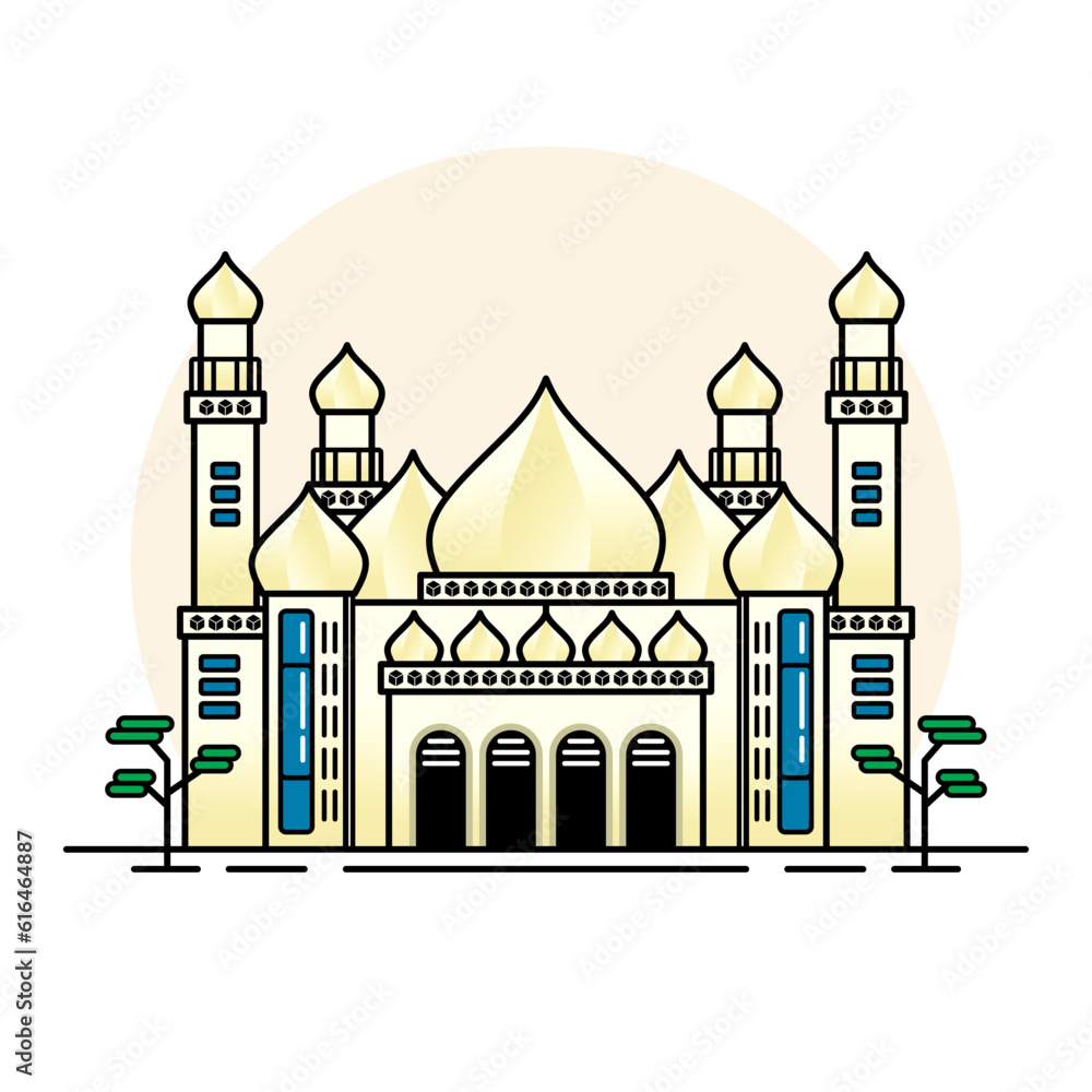 the beauty of a mosque flat line art vector illustration