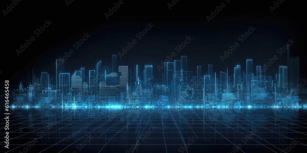 Naklejka premium blue big data city science and technology background