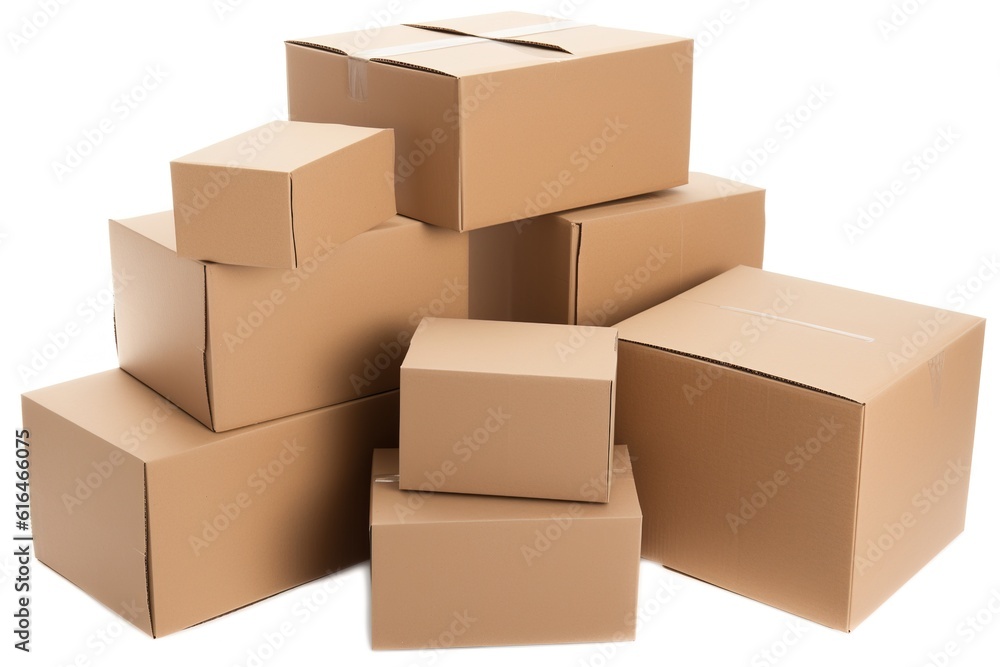 packing boxes isolated on white background. Generated by AI packing boxes isolated on white background. Generated by AI