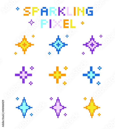 Colorful sparkle pixel Cute Sparkling pixel bright sparkle star, Stars, glitter, sparkles. Starry sky pixel