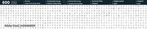 Set of 600 thin line icons. In this bundle include summer party, support, survey, sweet and candy shop and more