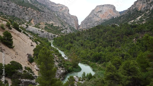 Panoramic landscape views looking over the El Chorro gorge from the El Caminito del Rey walkway