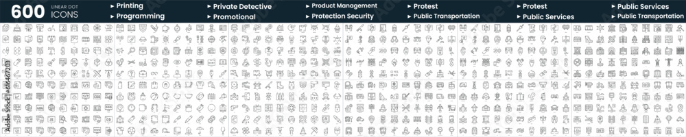 Set of 600 thin line icons. In this bundle include printing, product management, promotional, protest and more