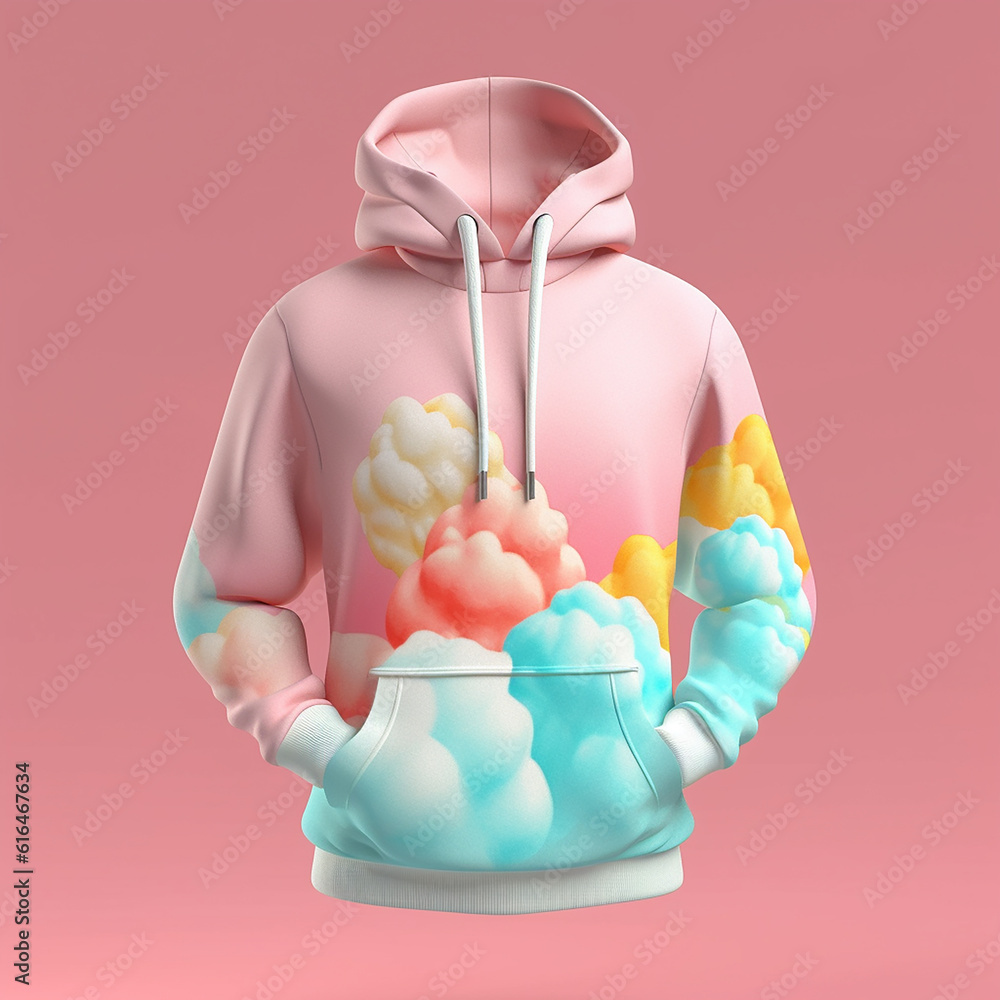 Illustration of a patterned hoodie isolated on white background. Has an organic pattern and fills most of the surface of the garment.