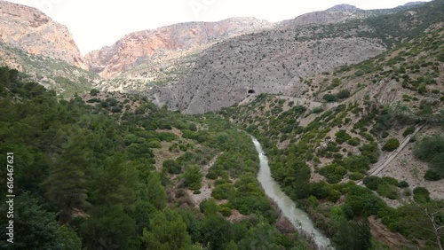 Panoramic landscape views looking over the El Chorro gorge from the El Caminito del Rey walkway