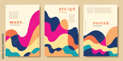 Colorful wavy and fluid background template copy space set. Dynamic modern backdrop design for poster, banner, brochure, leaflet, magazine, or cover.