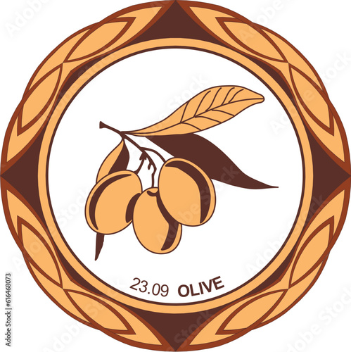 Celtic astrological horoscope. Calendar druids trees. Olive: September 23 Decorative painting. Ancient runes