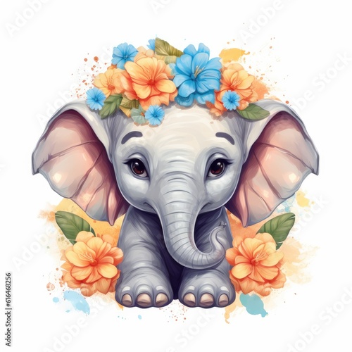 cute elefant baby with flowers - illustration created using generative Ai tools