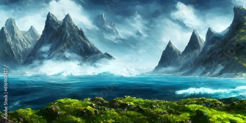 Natural Scene of mountains and lake, illustration ,generative, ai