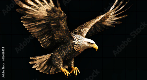 an eagle flying in the air with its wings spread wide