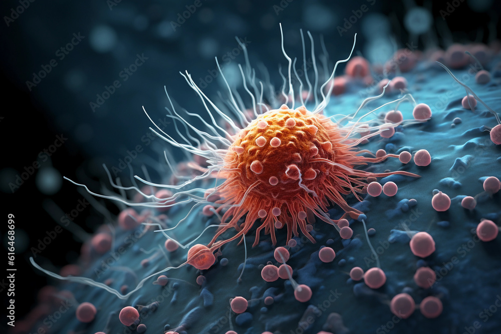 CANCER CELL generated with AI. Beautiful 3d image, microscopic focus. Perfect to use for you linkedin post, website, portefolio, powerpoint presentation. Beautiful colors (Generated with AI) CANCER CELL generated with AI. Beautiful 3d image, microscopic focus. Perfect to use for you linkedin post, website, portefolio, powerpoint presentation. Beautiful colors (Generated with AI)