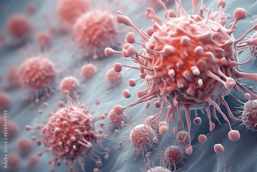 CANCER CELL generated with AI. Beautiful 3d image, microscopic focus. Perfect to use for you linkedin post, website, portefolio, powerpoint presentation. Beautiful colors (Generated with AI) CANCER CELL generated with AI. Beautiful 3d image, microscopic focus. Perfect to use for you linkedin post, website, portefolio, powerpoint presentation. Beautiful colors (Generated with AI)