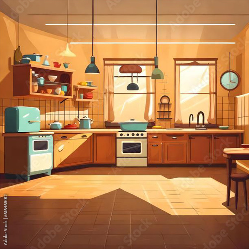 Illustration of a kitchen interior with furniture © Eka hartati