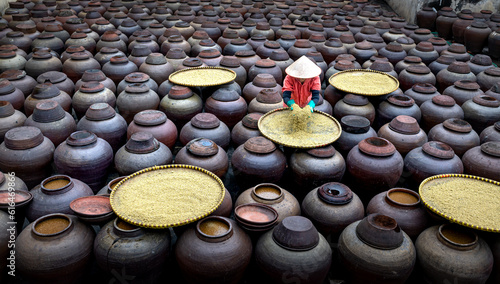Fotografía Traditional soy sauce factory, where soya beans are fermented to produce the soy