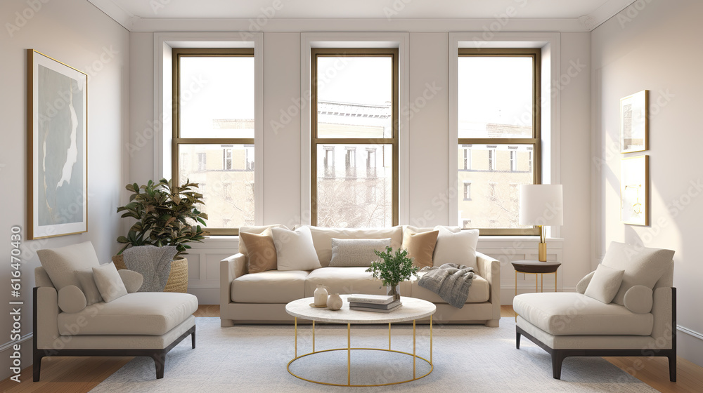 living room mockup in a complete white style, ai generated image