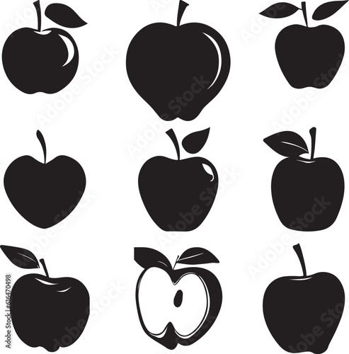 set of apples, silhouette apple vector set illustration isolated on white artboard