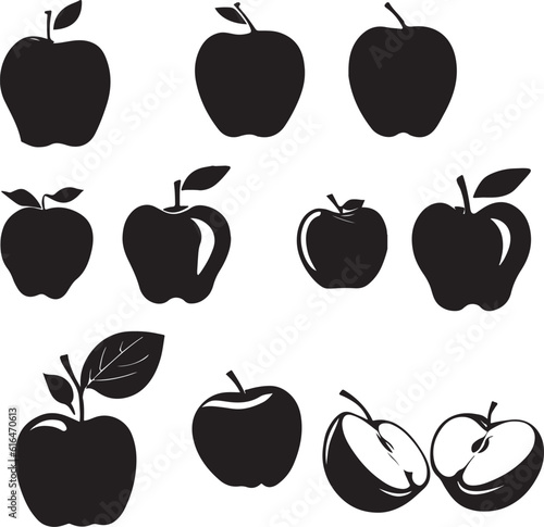 silhouette apple vector illustration set isolated on white background