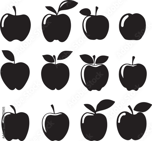 silhouette apple vector set illustration isolated on white artboard