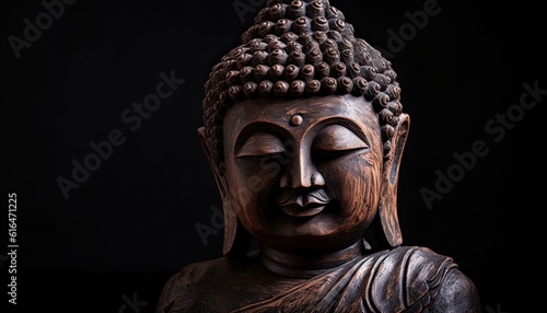 Wallpaper Mural Generative AI illustration of rock and wooden buddha statue on black background Torontodigital.ca