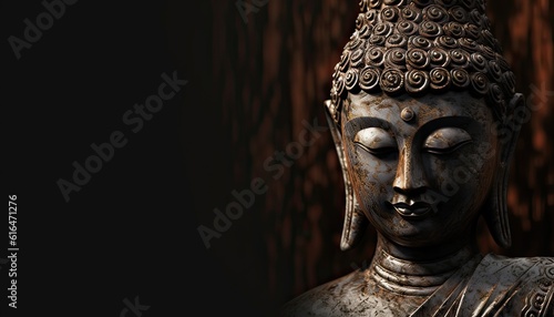 Wallpaper Mural Generative AI illustration of rock and wooden buddha statue on black background Torontodigital.ca