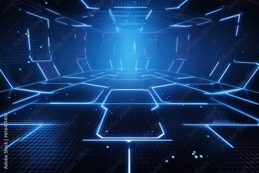 Fototapeta premium Abstract minimalistic blue futuristic corridor background. Ai generated